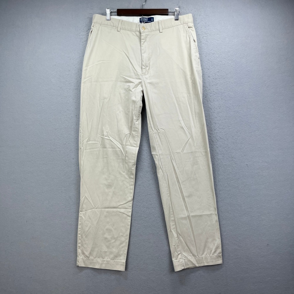 Polo Ralph Lauren Chino Pants Mens 36x32 Beige Flat Front Classic Preppy Office